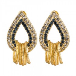 Yellow Gold plated with white and blue zircon ethnic earrings set